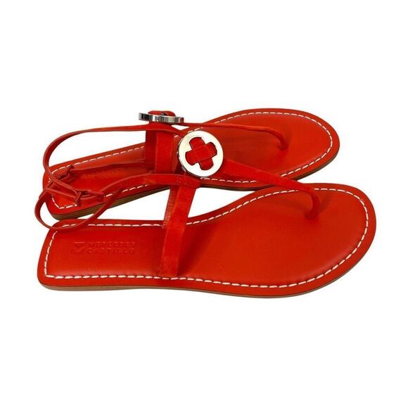 NEW MERCEDES CASTILLO Viveana t strap leather Flat Sandals Size 9 flame red - Picture 4 of 9